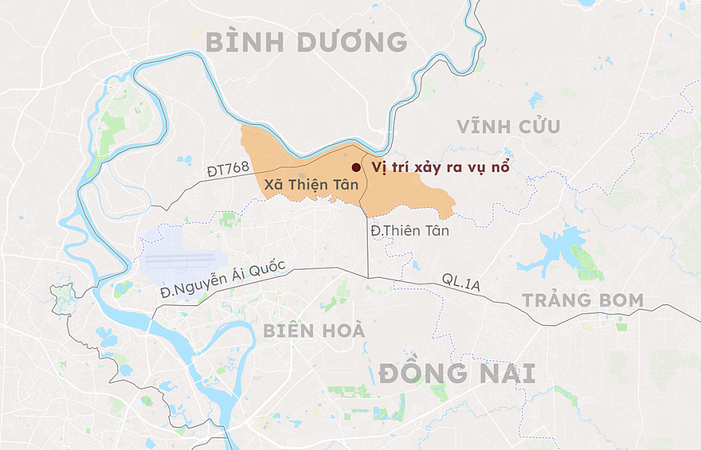 Vị trí xảy ra vụ nổ lò hơi ở Đồng Nai. Đồ hoạ: Khánh Hoàng